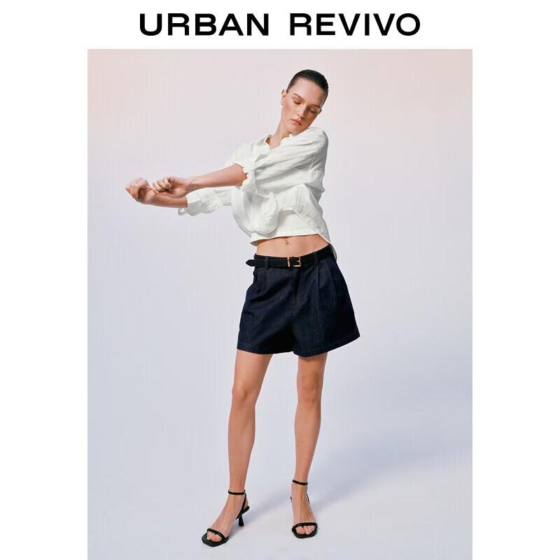 UR2026 Women s Cotton Pleated Denim Shorts 25