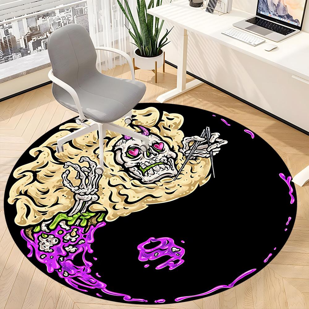 1pc Skull Yin Yang Chair Carpet for Office, Round Non Slip Durable Large Size Office Carpet, Suitable for Office