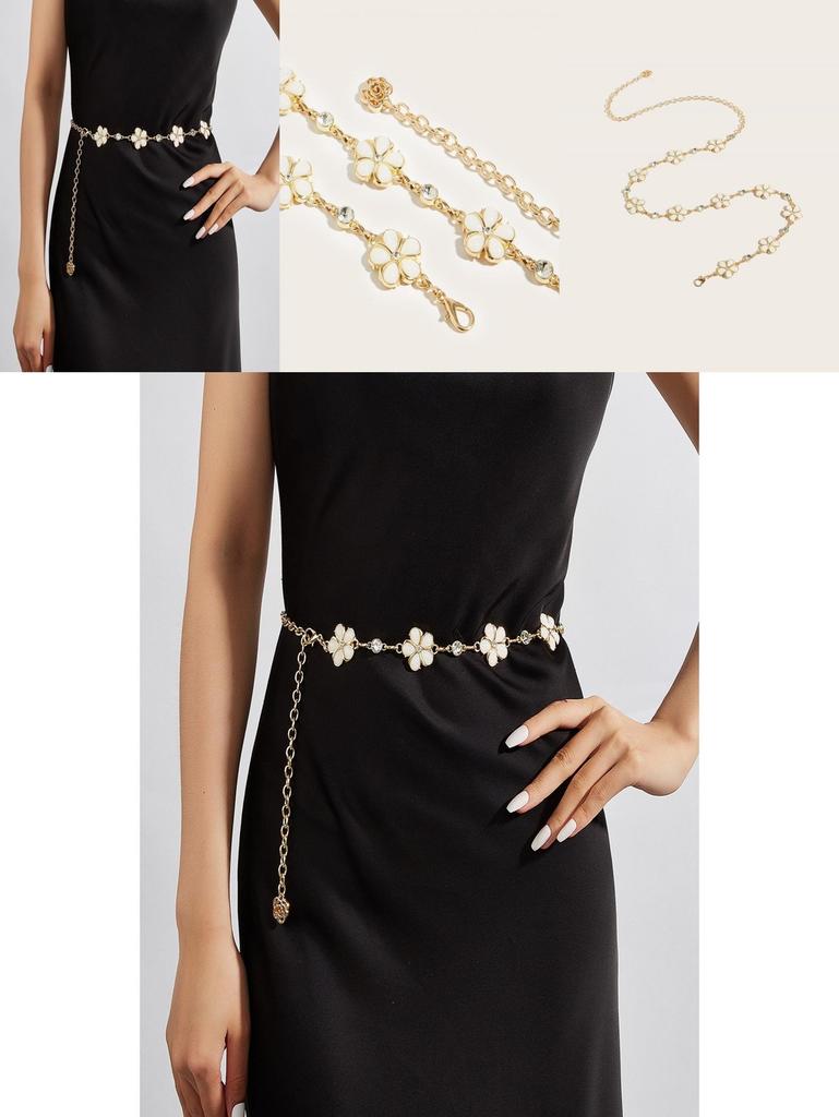 Gold Plated Flower Waist Chain With Jewelrystyle Clasp For Dresses And Skirts