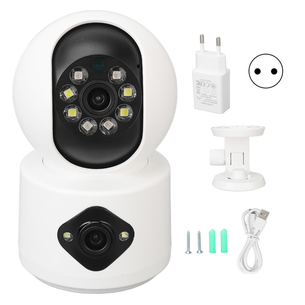 Security Camera Dual Lens HD Night Vision 2 Way Intercom Smart Indoor Camera 100‑240V EU Plug