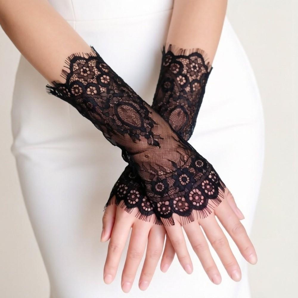 Perlen Dekoration Braut Armstulpen Netz Hochzeits Handschuhe Blume Fingerlos Spitze Handschuhe Damen