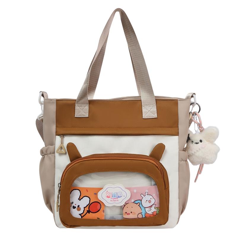 Color Block Shoulder Bag Durable Student Tote Bag Campus Crossbody Bag