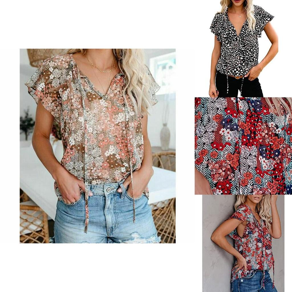 Womens Summer V Neck Short Sleeve T Shirt With Beautiful Floral Print And Comfortable Fit