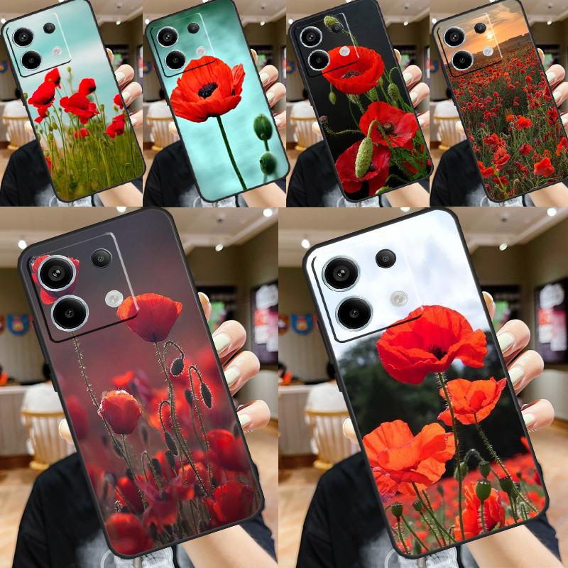 Red Corn Poppy Flower Cover For Xiaomi Redmi Note 13 Pro 12 11 9 10 Pro 9S 10S 11S 12S Redmi 12 10C 12C 13C Case