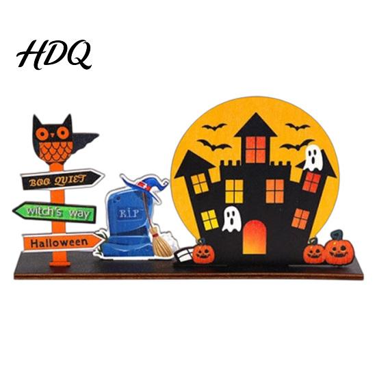 Compact Ornament for Dining Tables Halloween Wooden Tabletop Signs Decor Haunted House Ghost Pumpkin Black Seasonal Home Accents Parties Cat