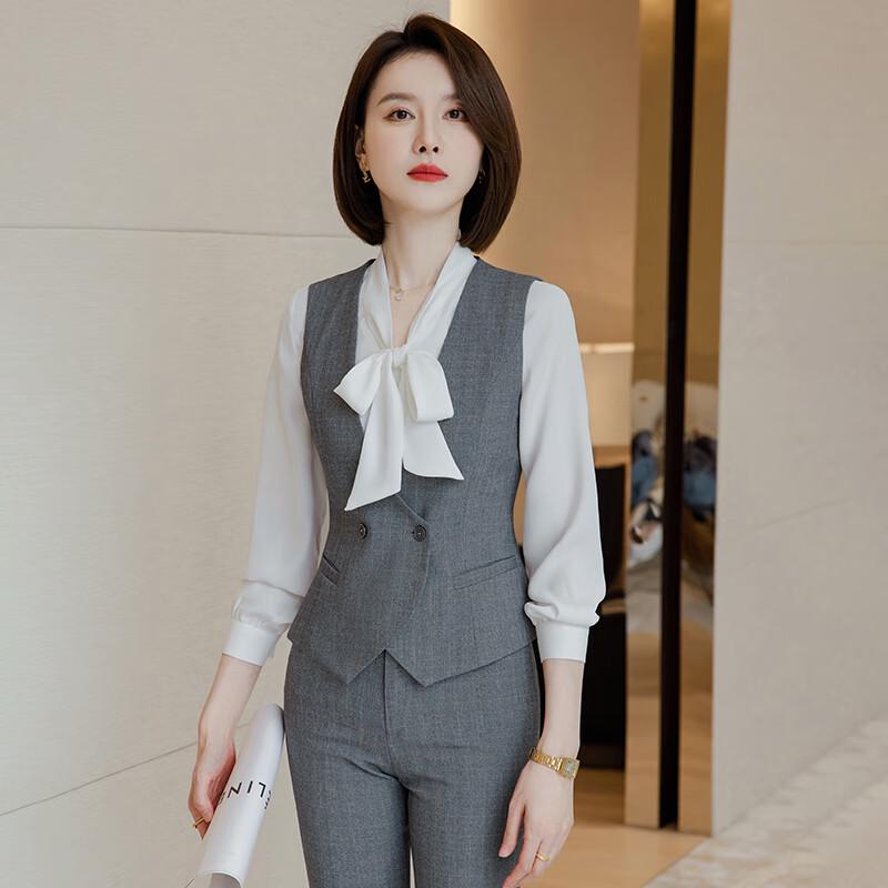 Women's Grey Plaid Business Suit Set