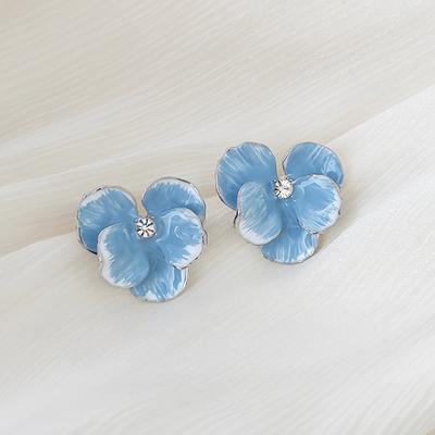 Exquisite Öl tropfende unregelmäßige Orchideenblütenohrringe, koreanische elegante Ohrstecker mit blauem Kristall für Frauen, Party-Schmuck, Zubehör, Geschenke