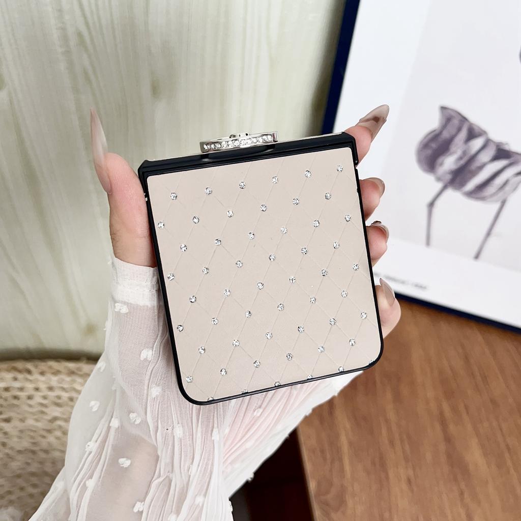 For Samsung Galaxy Z Flip7 5G Case Rhinestones Rhombus Pattern PU + TPU Phone Cover with Ring Holder