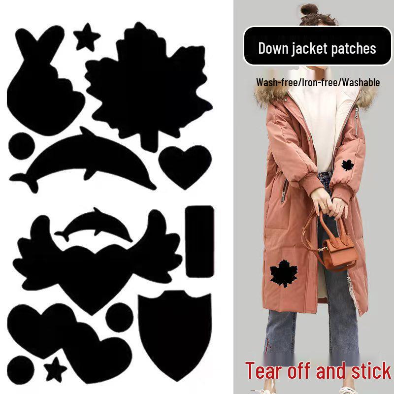 Černá samolepicí omyvatelná záplata pro bezešvé opravy péřových bund