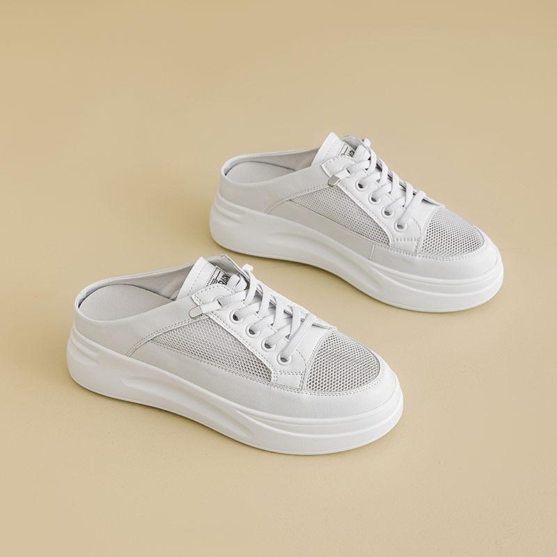 New leather little white shoes women's casual and lightweight women's shoes trendy women's half-tray breathable mesh board shoes