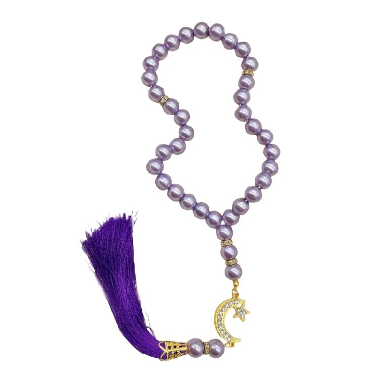 

Spiritual 33 Bead Glass Prayer Bracelet Handmade Islamic Rosary with Tassels Religious Jewelry Gift for Mindfulness фіолетовий