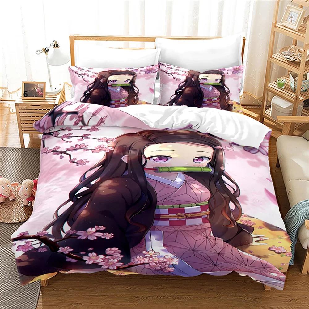 Anime Demon Slayer Bedding Set Nezuko Kamado Duvet Cover Comforter Bed Linen Single Twin Full Queen Size 3d Kids Girl Boys Gift
