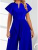 Women's V-Neck Asymmetrical Ruffle Shoulder Wide Leg Jumpsuit