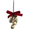 Decorative Bell Wreath Pendant with Pinecone Berries and Bow Hanging Ornament for Tree Car Holiday Seasonal Decor