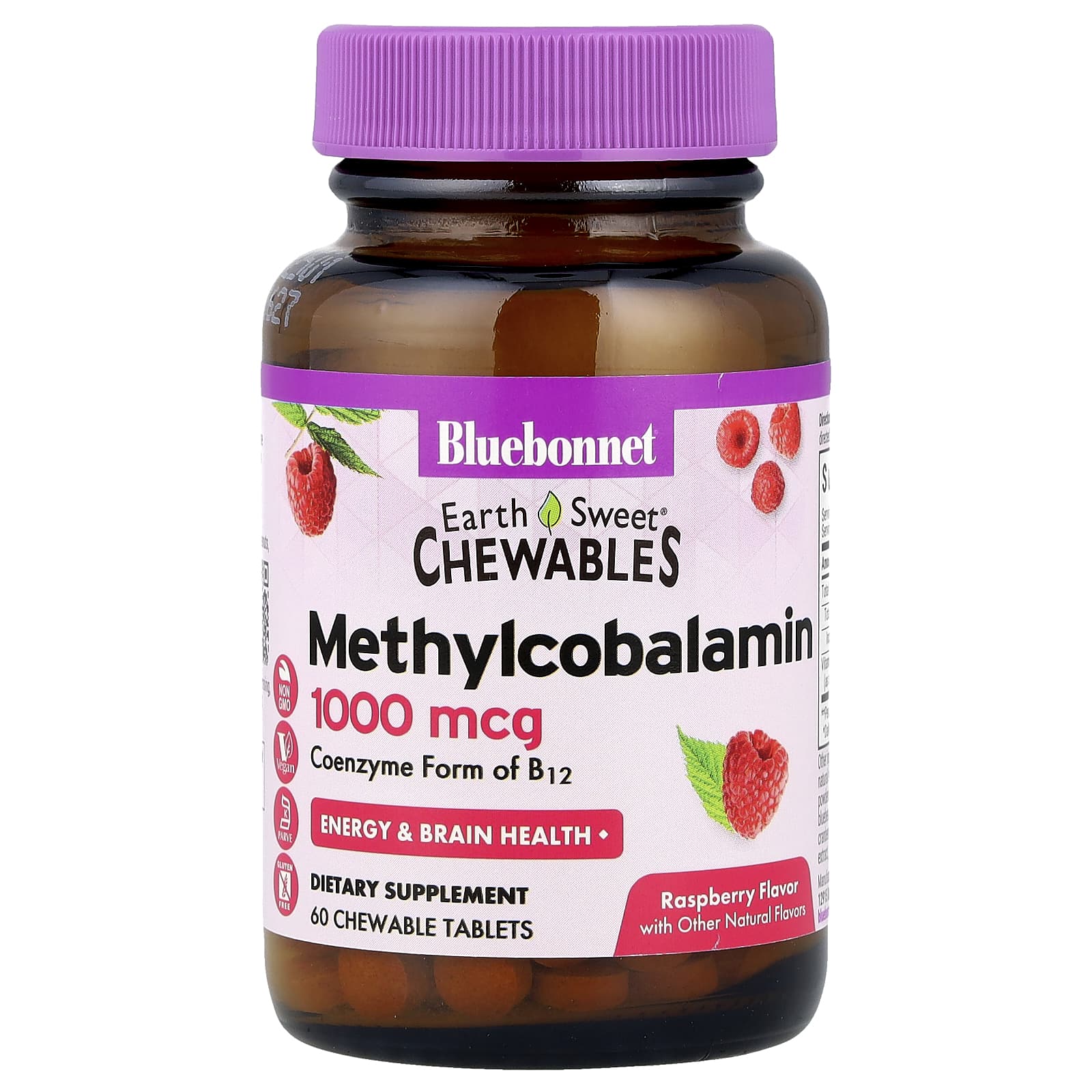 

Earthsweet Chewables, Methylcobalamin, Natural Raspberry Flavor, 1,000Mcg, 60 Chewable Tablets