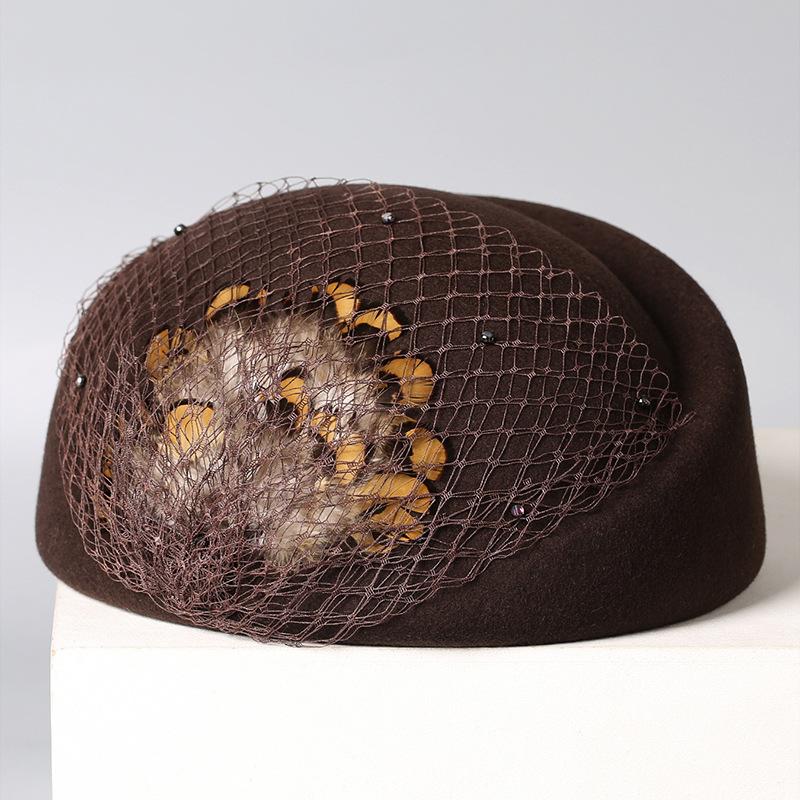 High-end French Beret Women's Autumn and Winter Elegant and Versatile Wool Woolen Painter Hat Showing Face Little Flight Attendant Hat