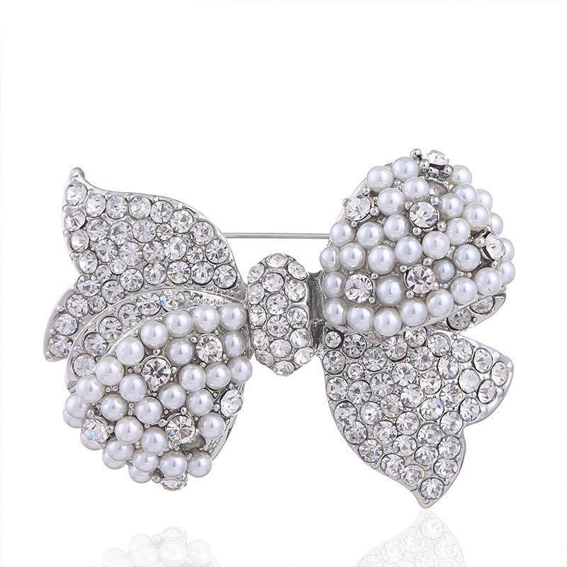 Bow Brooch Women'S Pearl Temperament Brooch Suit Anti-Light Pin Silk Scarf Buckle Pin With Jewelry