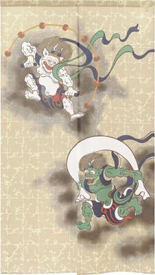 Noren Workshop Noren Japanese Style Tapestry Noren Traditional Width 85 X Length 150cm Fujin Raijin God and Thunder Lace Fabric 2087 Ukiyo-e