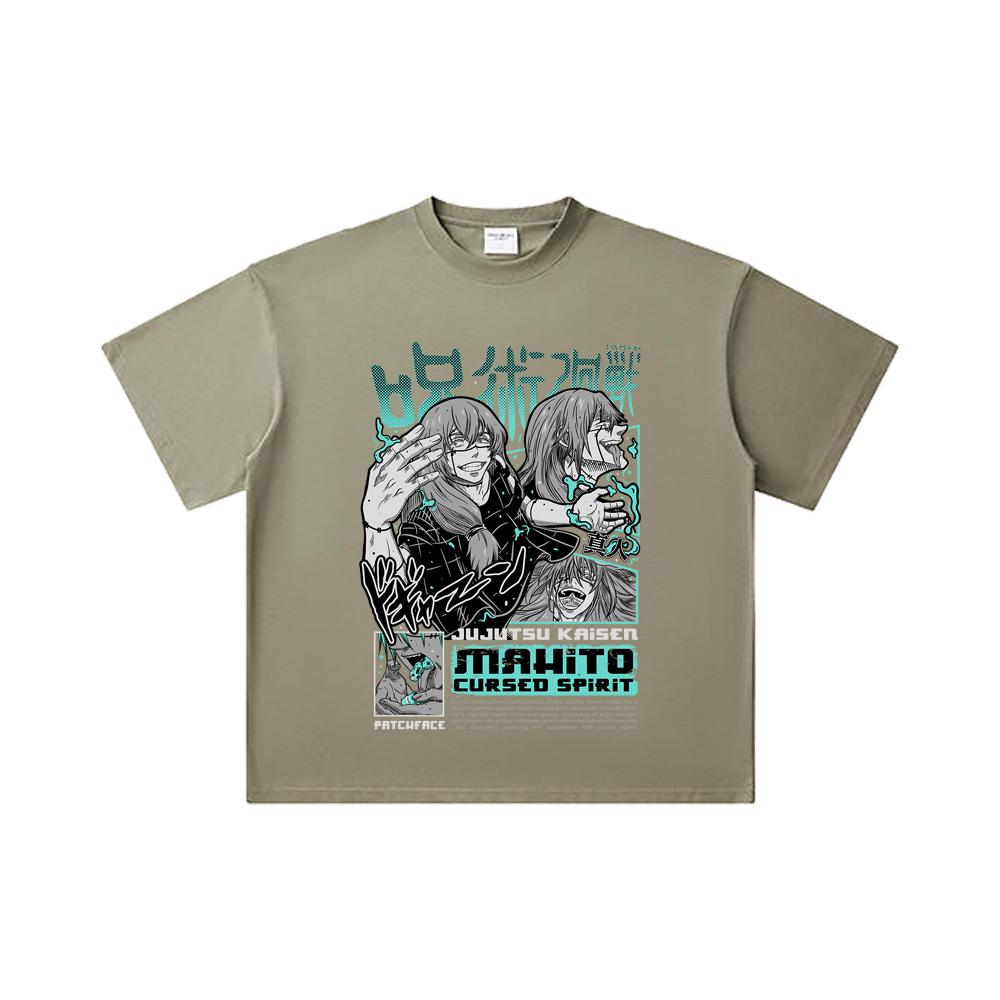 260 GSM Double Yarn 32 Count 100% Cotton Jujutsu Kaisen V63 Mahito Print Unisex Heavy Cotton T Shirt