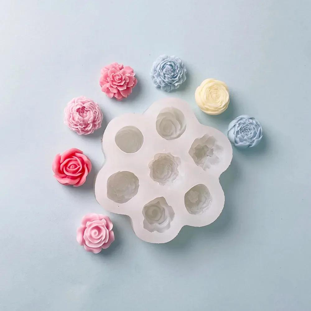 3D Rose Peony Fragrance Incense Candle Silicone Mold Cake Decoration Small Flowers DIY Car Gypsum Mold Handicraft Making Tools