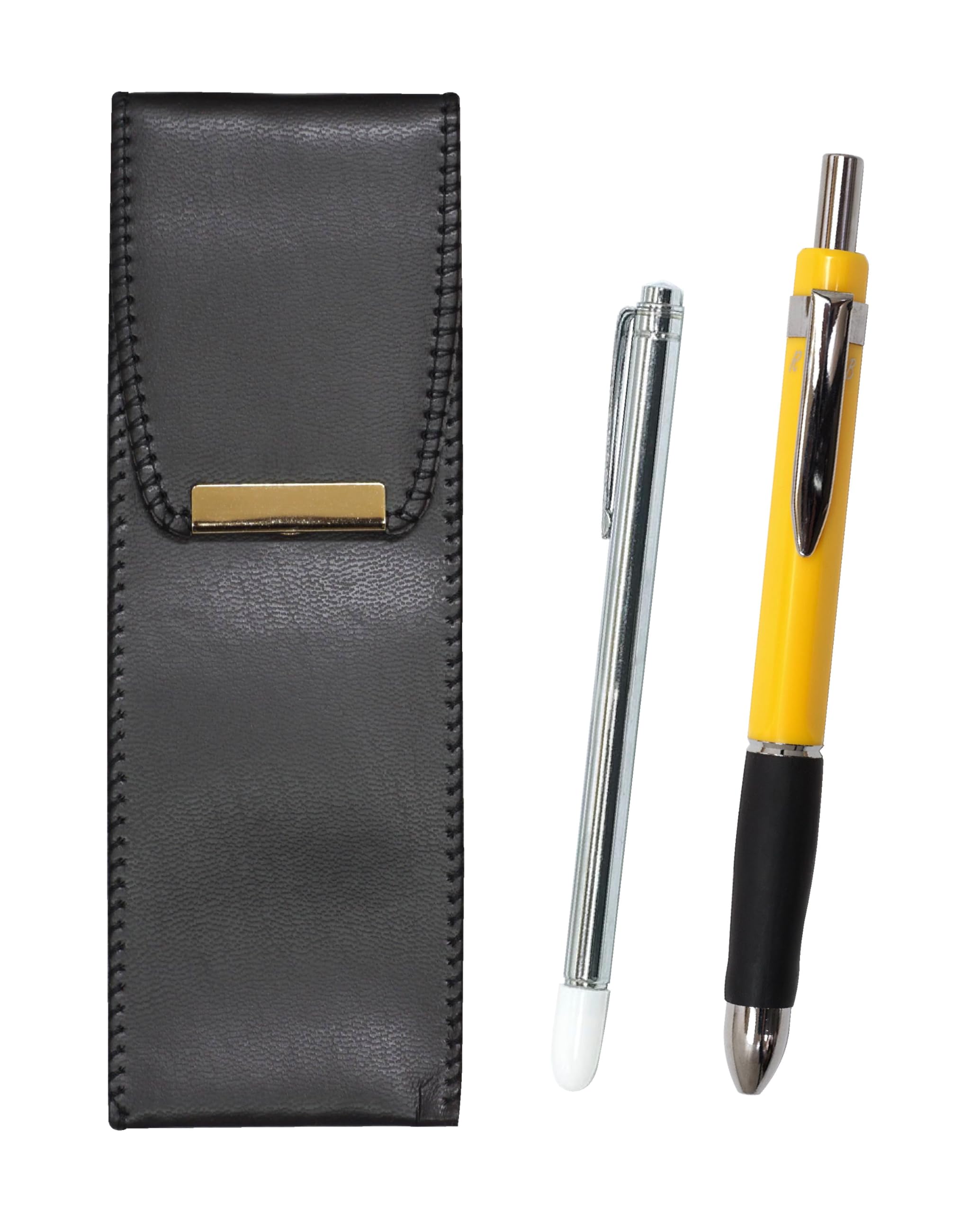 

pen case with metal pointer and triangle bar yellow Eco-leather 3-mecha set, (BR-701S-TR3M-Y)