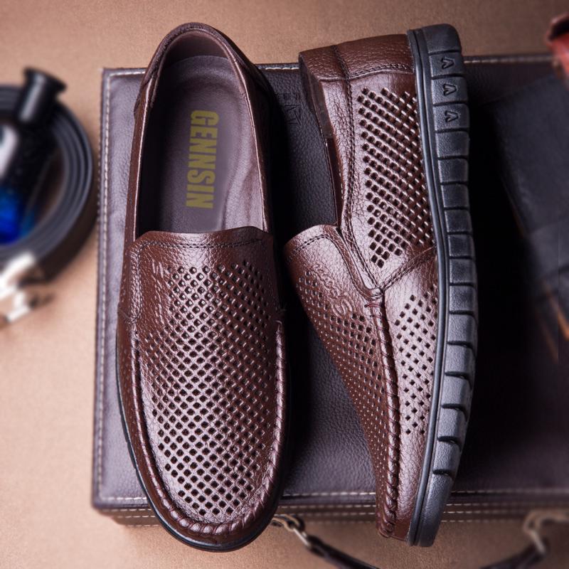 Fashion Genuine Leather Shoes Men Loafers Breathable Summer Mens Casual Shoes Soft Comfortable Leather Male Footwear