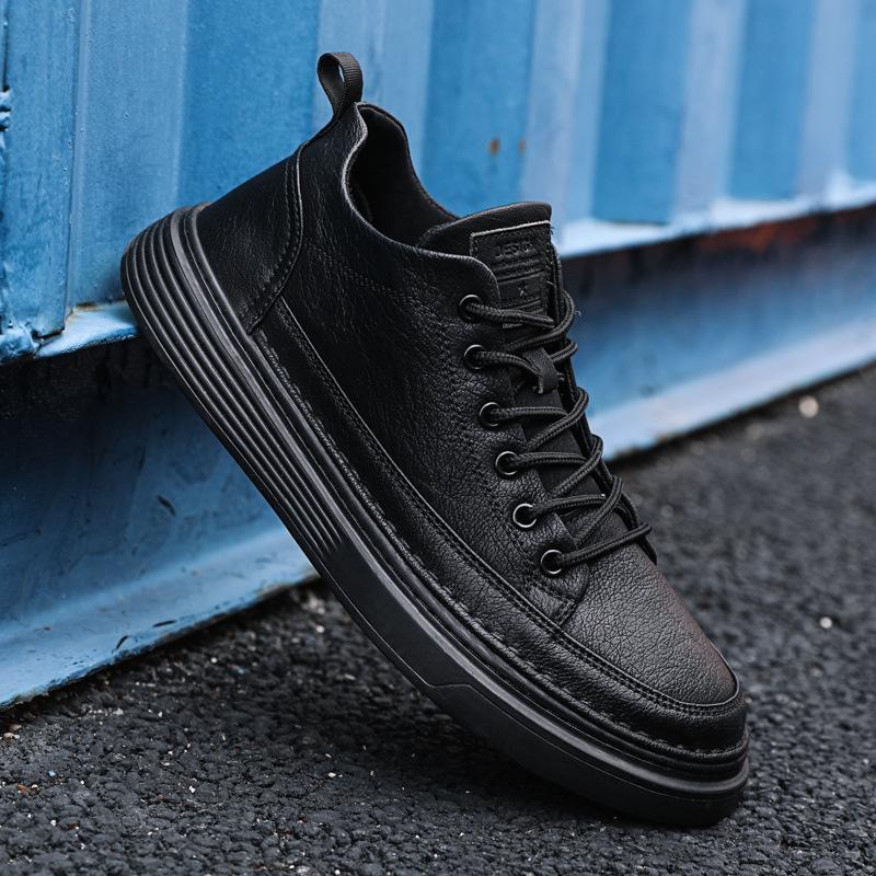 

Men s shoes spring new business dress trend versatile casual sports board shoes men s black leather shoes 39