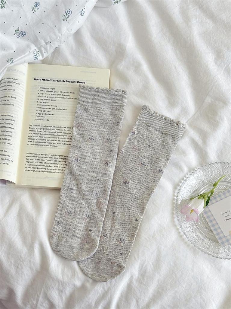 Spring and Summer Lightweight Straight Leg Socks for Children - Boneless Vintage Floral Breathable Mid-Calf Socks - Pile Socks