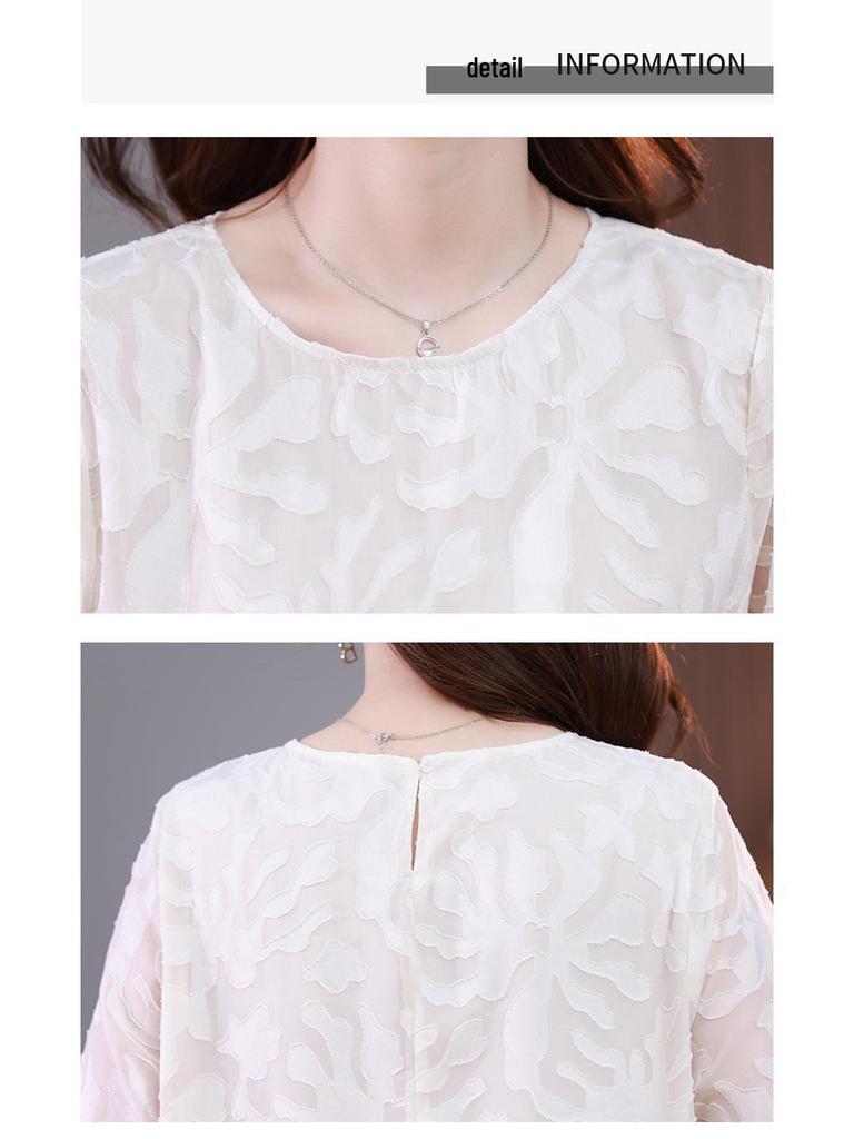 Summer Plus-Size Chiffon Puff Sleeve Lace Dress - High-End 2025 Collection