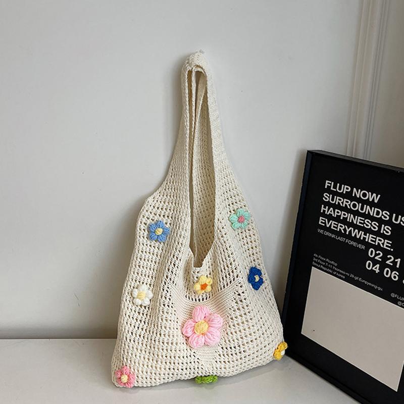 

Крючковая сетчатая пляжная сумка-тоут, Богемные отпускные сумки, Эстетичная вязаная сумка через плечо для женщин, Дорожная сумка 37x8x33cm бежевый