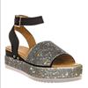 Summer colored rhinestone flat-bottomed muffin platform sandals women's belt buckle wedge heel fish mouth sandals