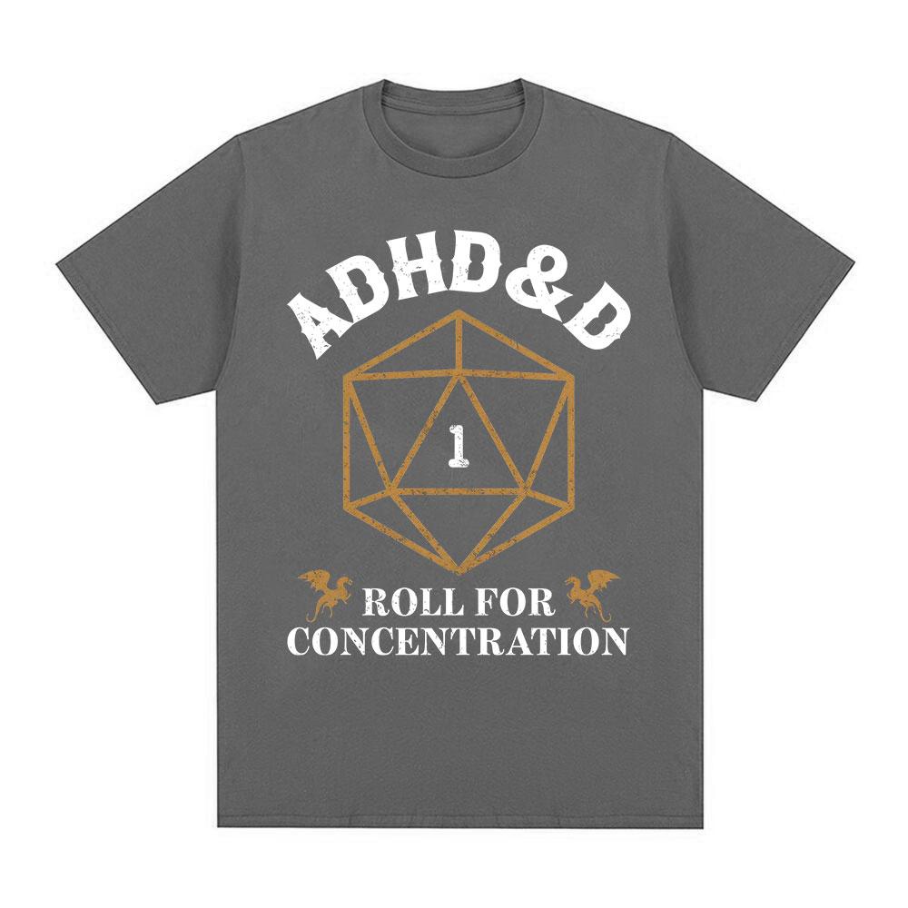 ADHD&D Würfel für Konzentration T-Shirt Lustiger Gamer Dungeons DM RPG Würfel Drache T-Shirts Unisex Baumwolle Freizeit-T-Shirts Streetwear