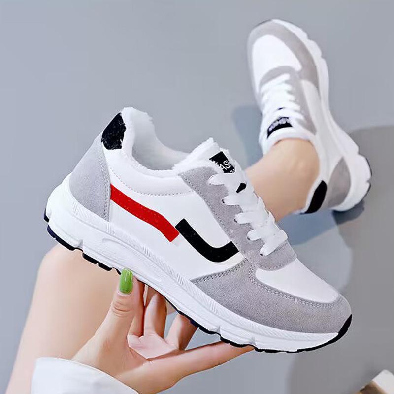 2025 autumn and winter new low-top cotton shoes leather surface piled thickened waterproof thick sole heightening sports dad shoes student shoes