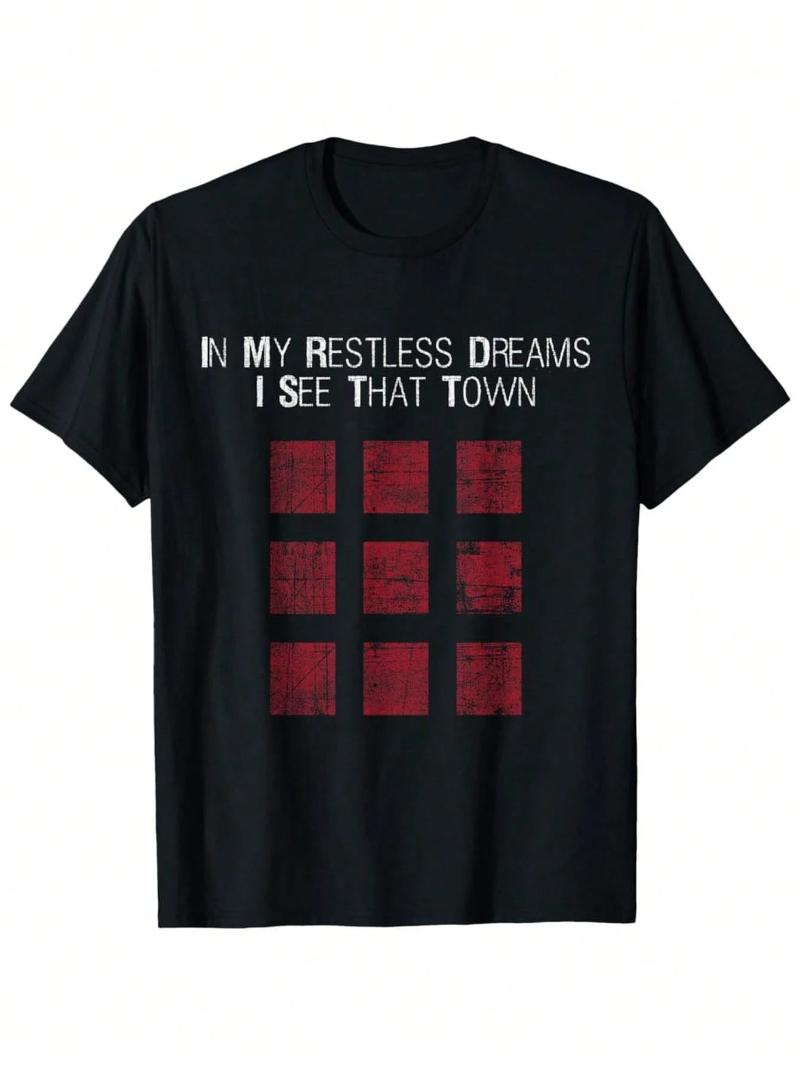 

A Silent Hill retro-patterned T-shirt printed with the words In my restless dreams - Couple s spring/summer streetwear. - M... S разноцветный