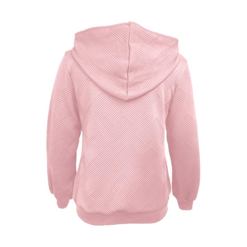 Women Solid Color Loose Long Sleeve Zipper Hooded Knit Jacket