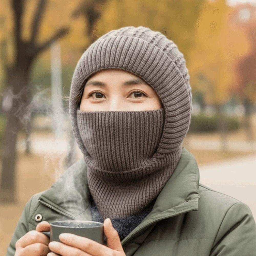 Windproof Fleece Balaclava Hat Warmer Winter Pullover Cap Gift for Mom Hooded Neck Cap Women
