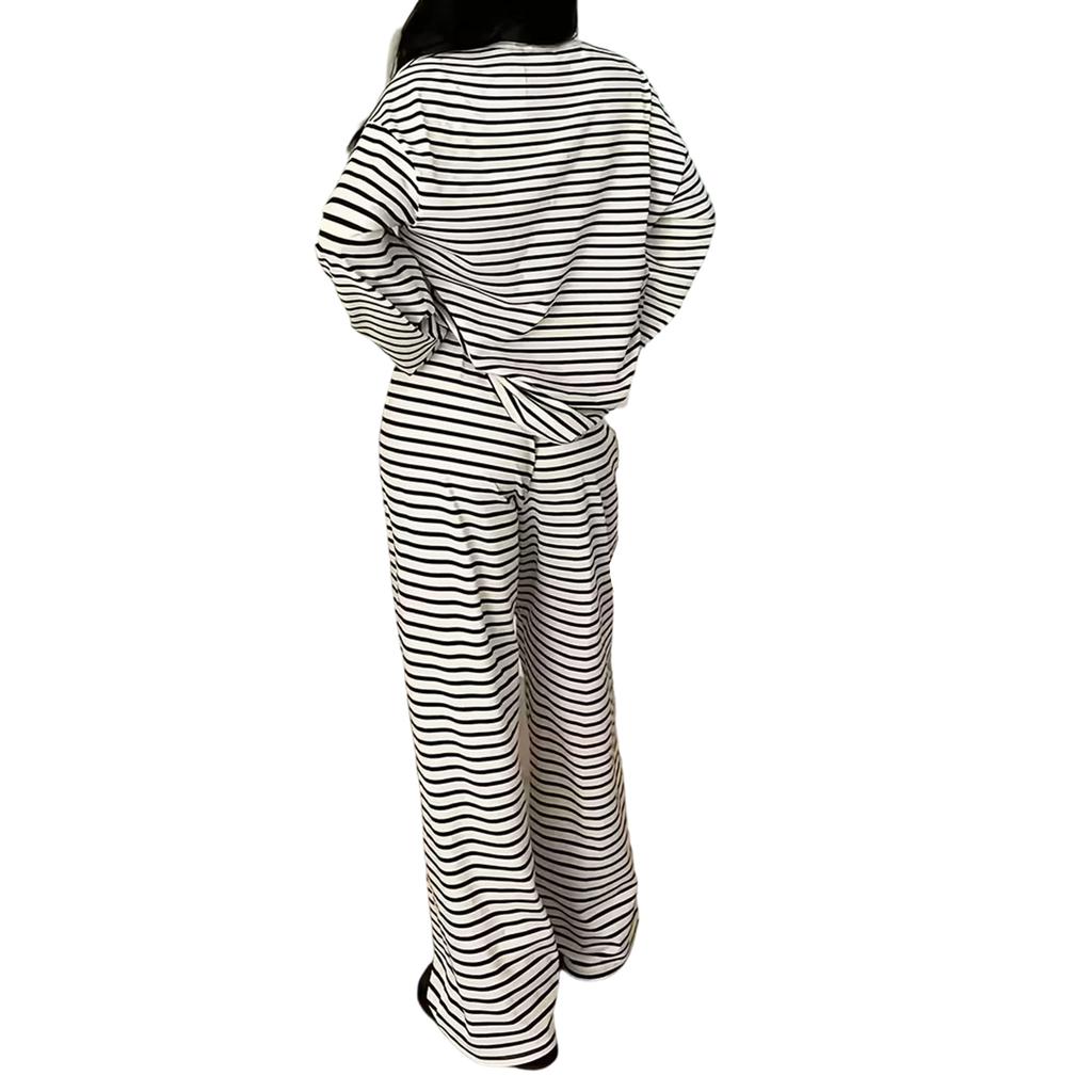 Women's Striped 2 Piece Set with Long Sleeve Top and High Waisted Pants
