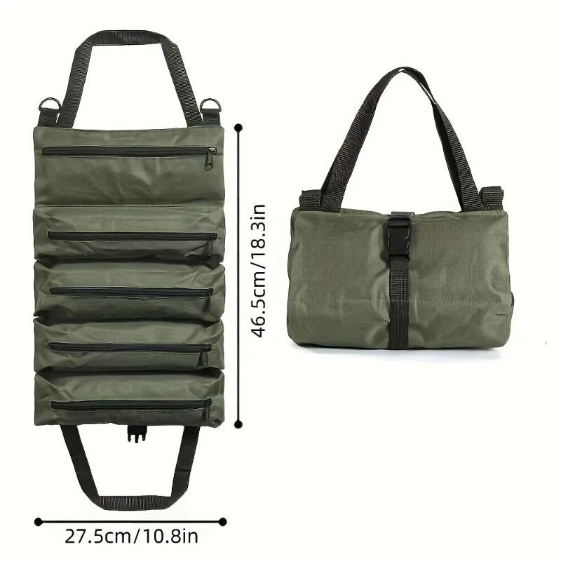 Roll-Up Tool Bag Oxford Fabric Multi-Pocket Tool Organizer Portable Garage Storage Bag for Mechanics Electricians Carpenters