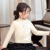 Girls' Thermal High-Neck Long Sleeve Shirt with Pearl Bow