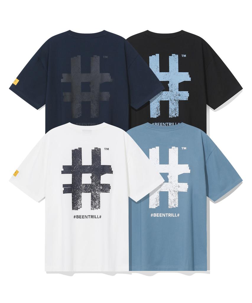 BEENTRILL Stamp Hashtag Oversized Short Sleeve T-Shirt (Off-White)