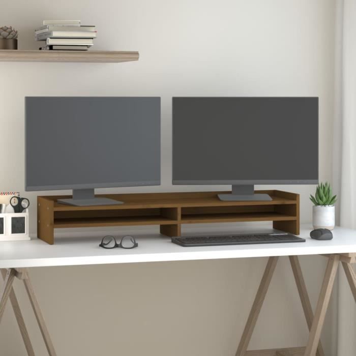 VidaXL Support de moniteur Marron miel 100x24x16 cm Bois de pin solide 813992