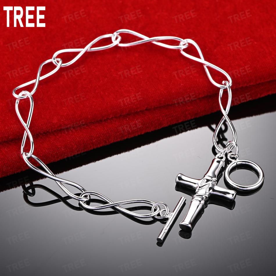 925 Sterling Silver Simple Cross Side Chain Bracelet - Powerful Gift Jewelry 20CM