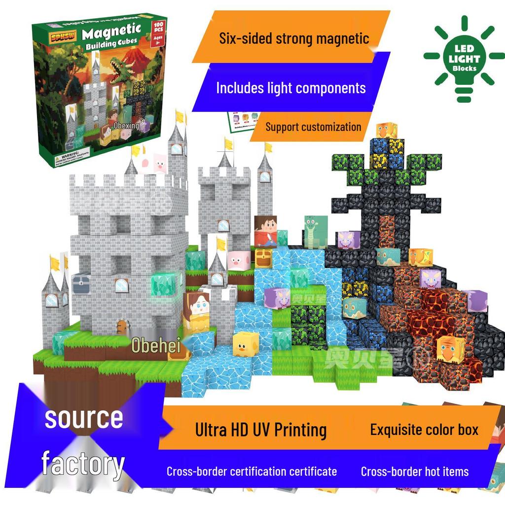 Pink Castle Cube Magnetic Building Block Set - STEM Educational Toy