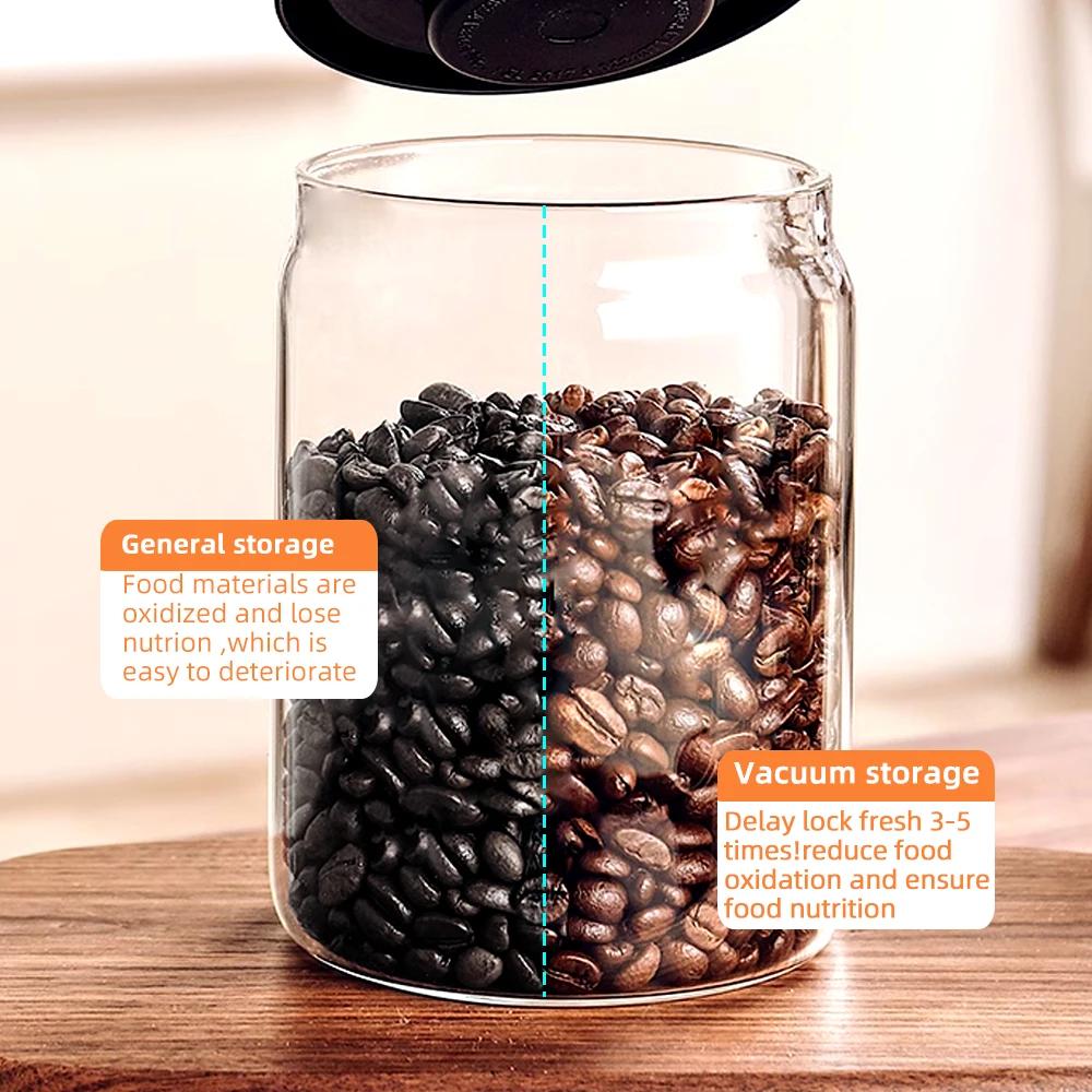 Vacuum Sealed Jar Coffee Bean Storage Bottle Kitchen Food Grain Tea Glass Jar Fresh Storage Jar Kitchen Accessories Kitchen Jars
