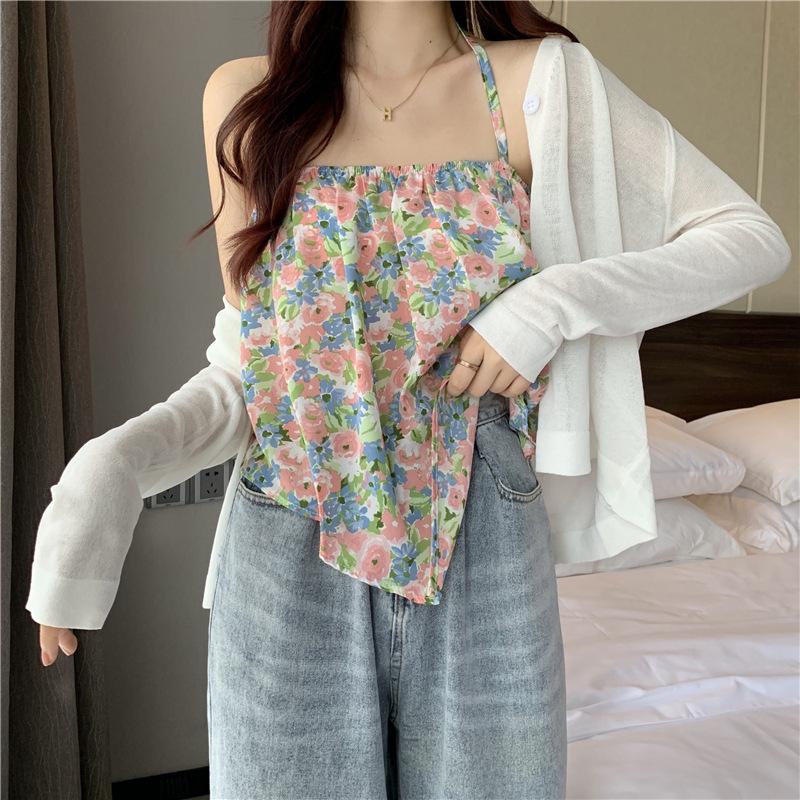 Women's Loose Floral Halter Neck Camisole - Summer 2025 Trend