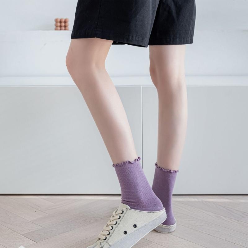 Ruffle Trim Frilly Crew Socks Flip Flop Socks Tabis Split Toe Socks Cotton Booties Socks Casual Ankle High Socks Hosiery