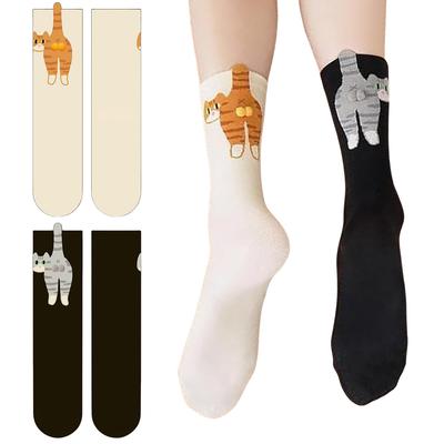 2 Paires de Chaussettes Chat Mignon Respirantes Chaussettes Animal Cartoon Chaussettes Mi-haut Chat Cadeaux Originaux pour Amoureux des Chats