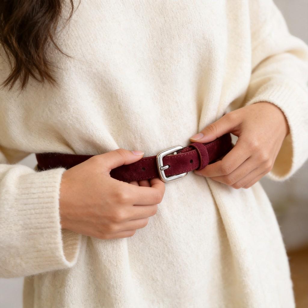 Cintura Minimalista in Pelle da Donna con Fibbia ad Ardiglione per Uso Casual e da Ufficio