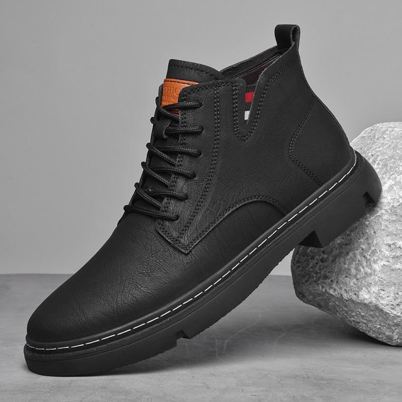 Fashion Hot Sale Fashion Motorcycle Boots for Men Comfort Platform Ankle Boots Lace-up Genuine Leather Casual Shoes Versatile Man Botas