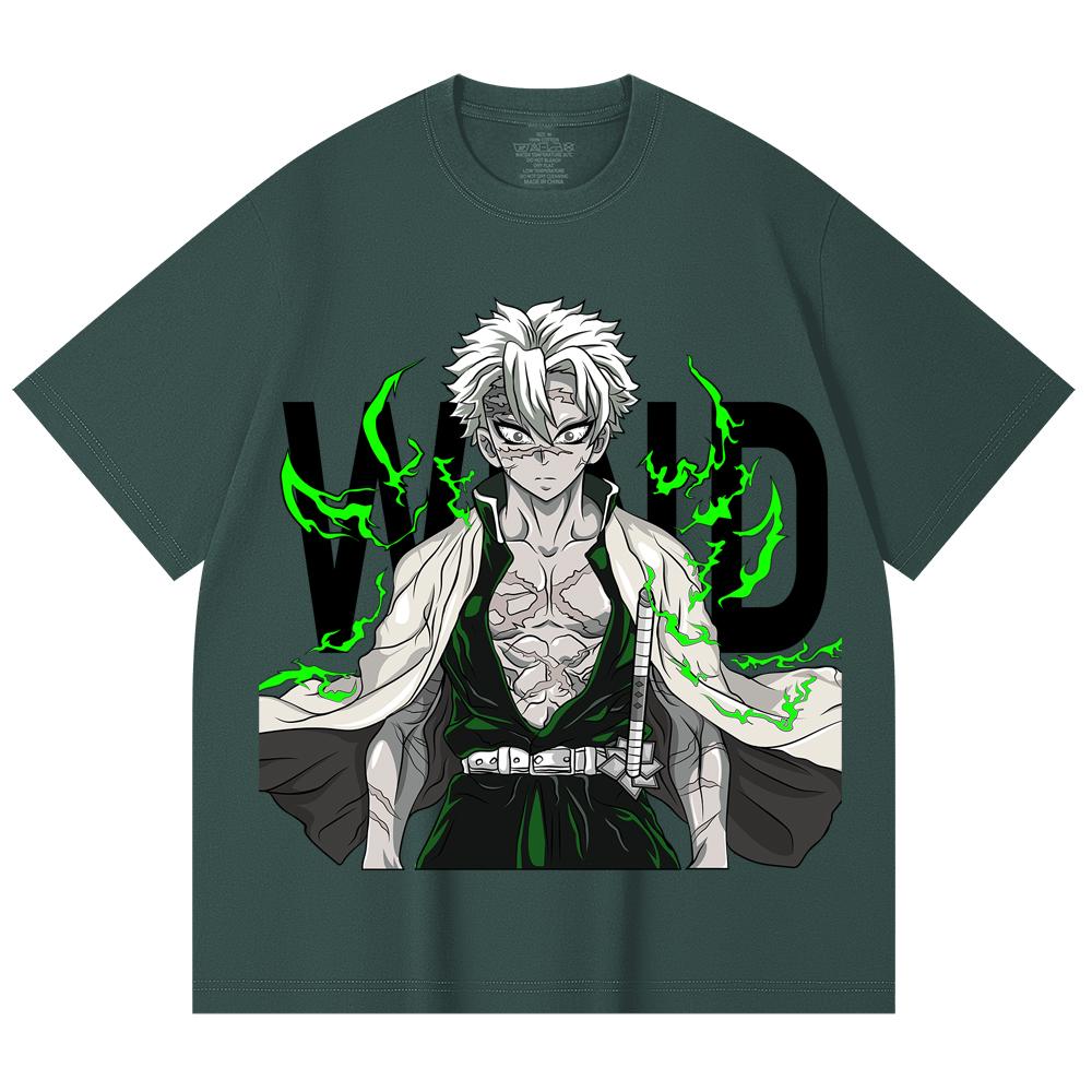 230 Gsm 100% Cotton Demon Slayer V115 Sanemi Print Unisex Heavy Cotton T Shirt
